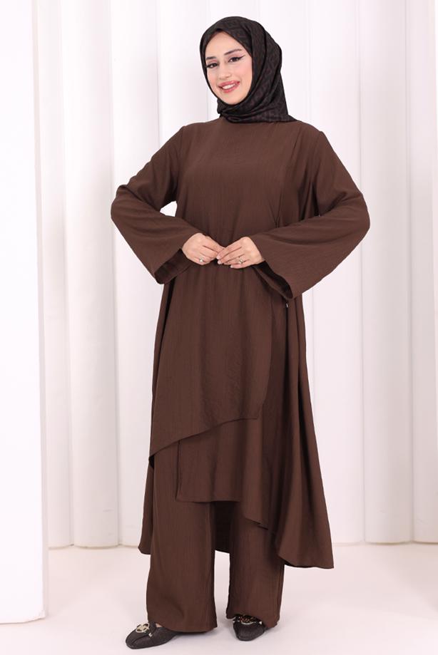 Hijab clothing BROWN TIED PANTSUIT T 8008 - TRENDTESETTÜR