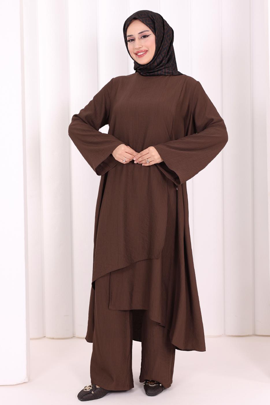 Hijab clothing BROWN TIED PANTSUIT T 8008