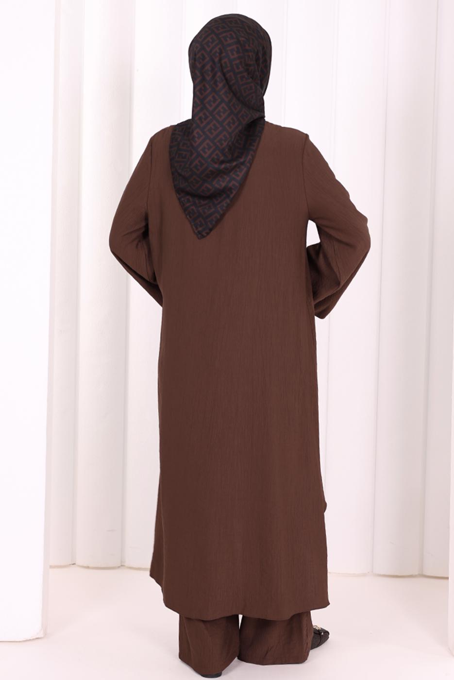 Hijab clothing BROWN TIED PANTSUIT T 8008