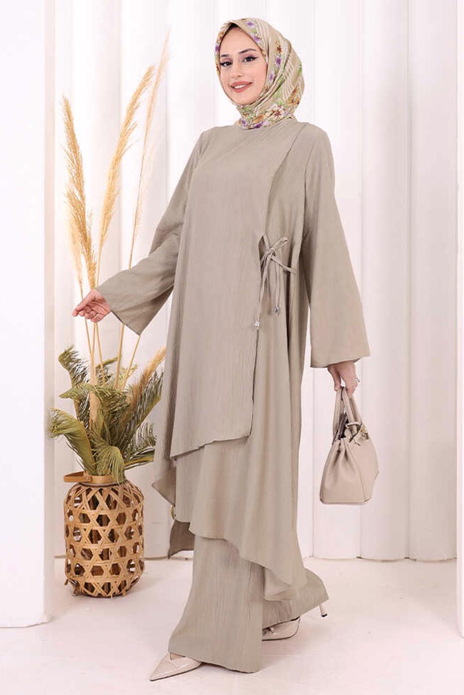 Hijab clothing MINK TIED PANTSUIT T 8008