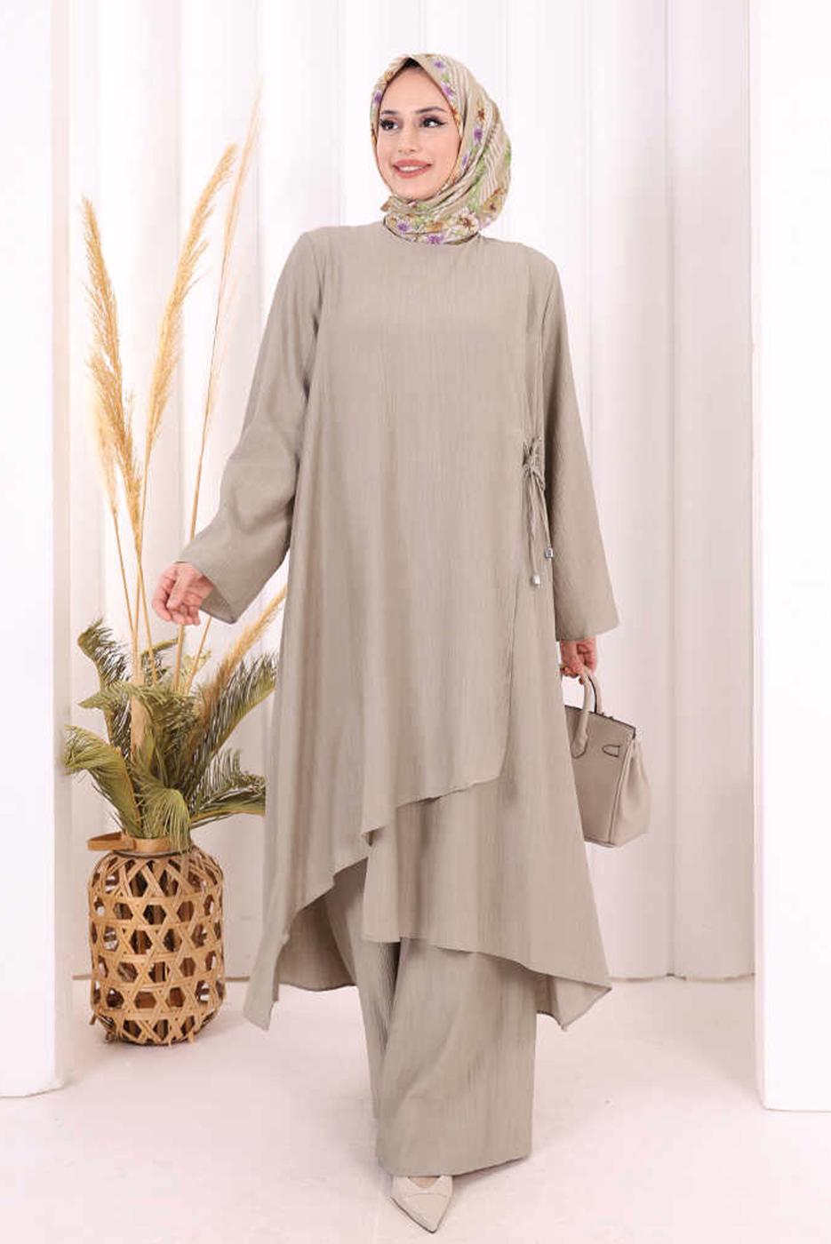 Hijab clothing MINK TIED PANTSUIT T 8008
