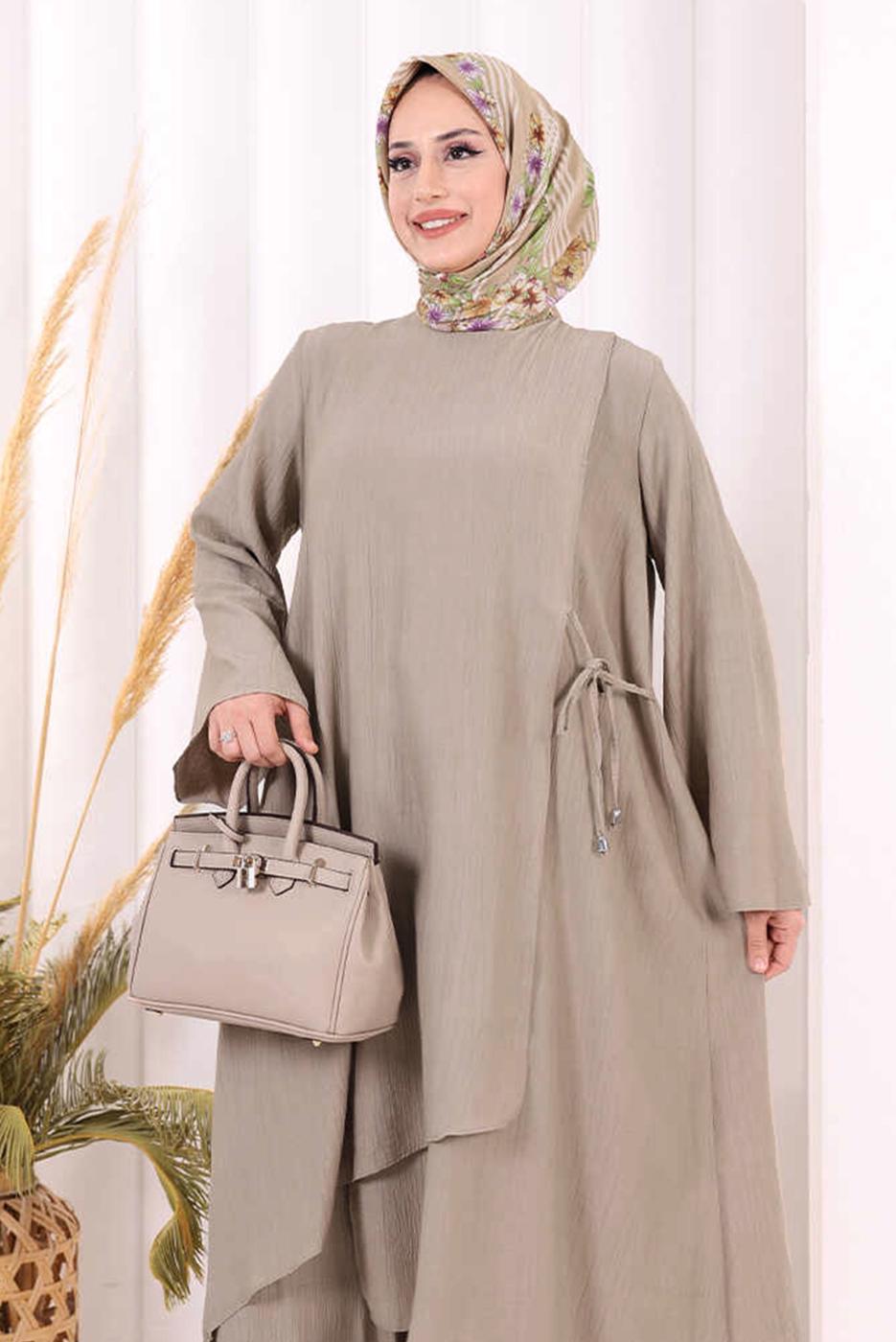 Hijab clothing MINK TIED PANTSUIT T 8008