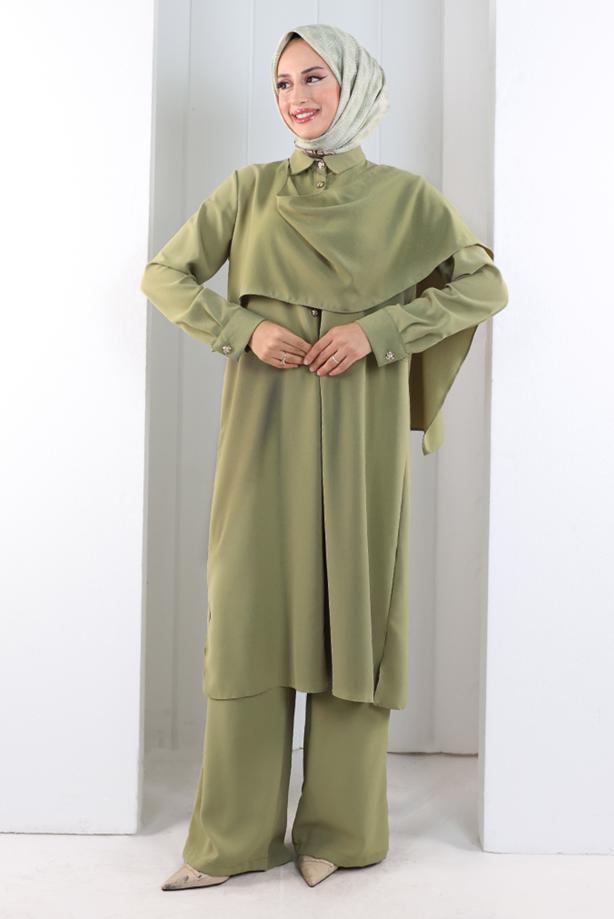 Hijab clothing KHAKI COWL NECK PANTSUIT T 8108 - TRENDTESETTÜR