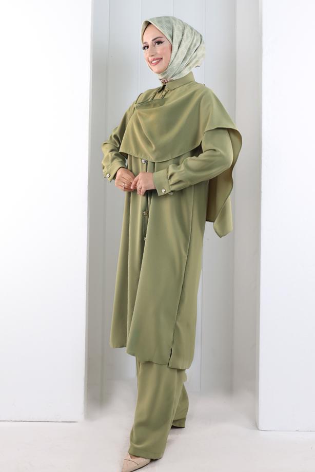 Hijab clothing KHAKI COWL NECK PANTSUIT T 8108 - TRENDTESETTÜR