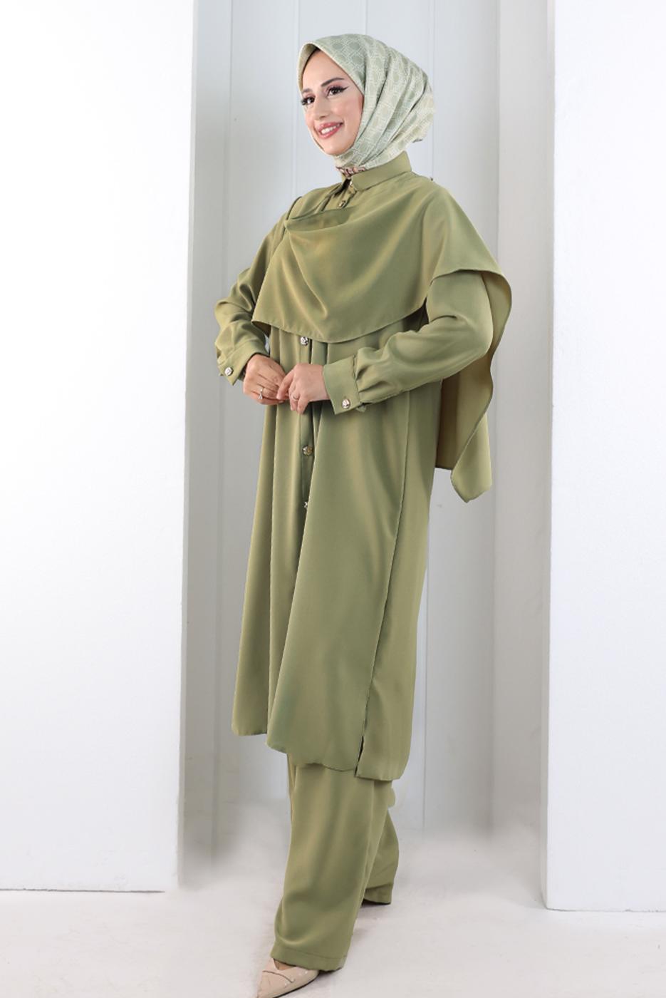 Hijab clothing KHAKI COWL NECK PANTSUIT T 8108