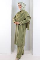 Hijab clothing KHAKI COWL NECK PANTSUIT T 8108
