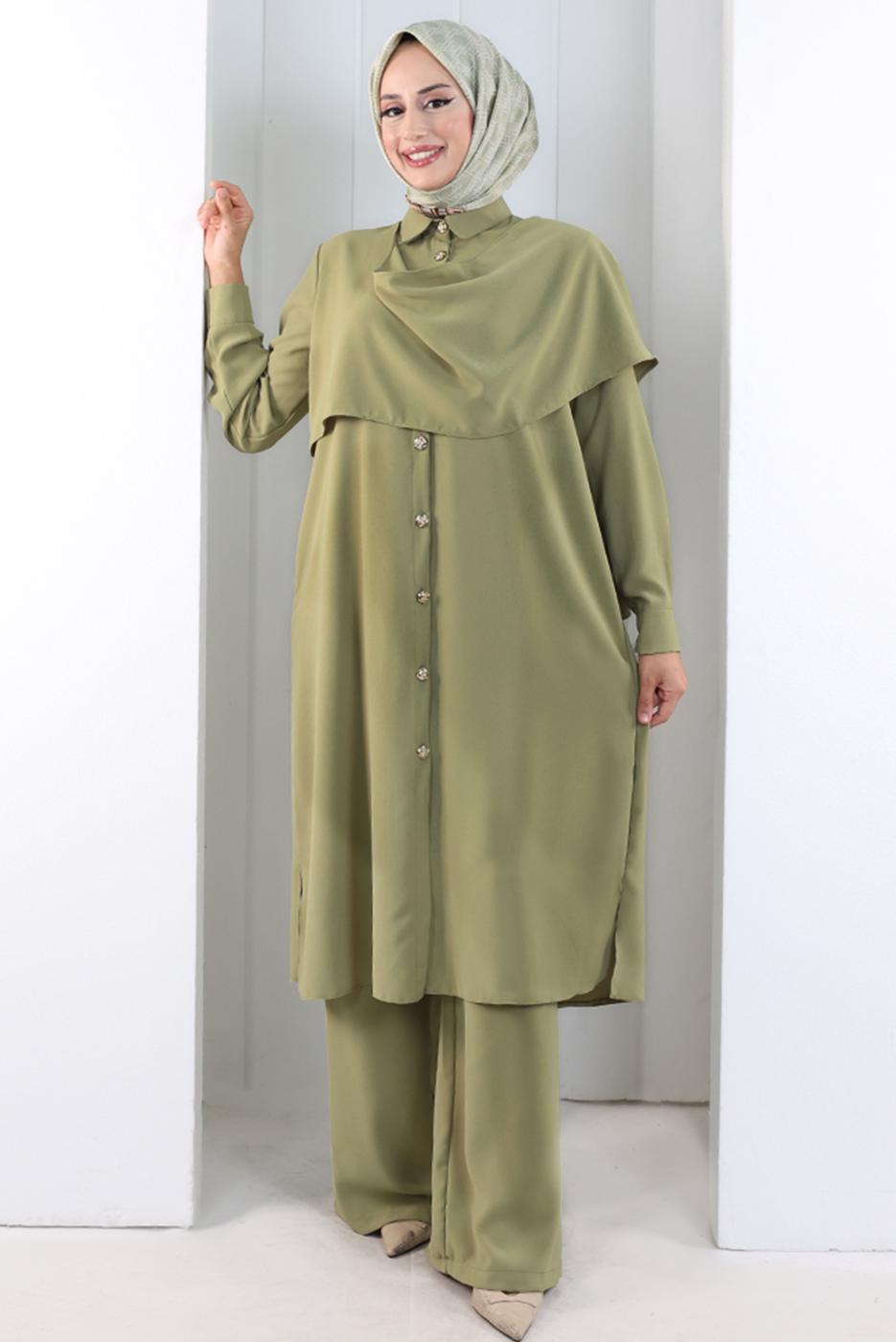 Hijab clothing KHAKI COWL NECK PANTSUIT T 8108