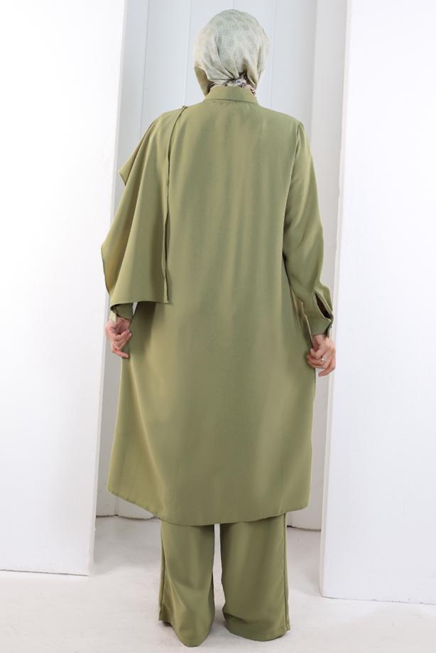 Hijab clothing KHAKI COWL NECK PANTSUIT T 8108 - TRENDTESETTÜR