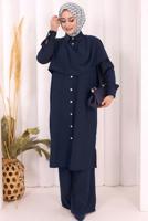 Hijab clothing NAVY BLUE COWL NECK PANTSUIT T 8108