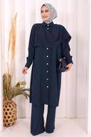 Hijab clothing NAVY BLUE COWL NECK PANTSUIT T 8108