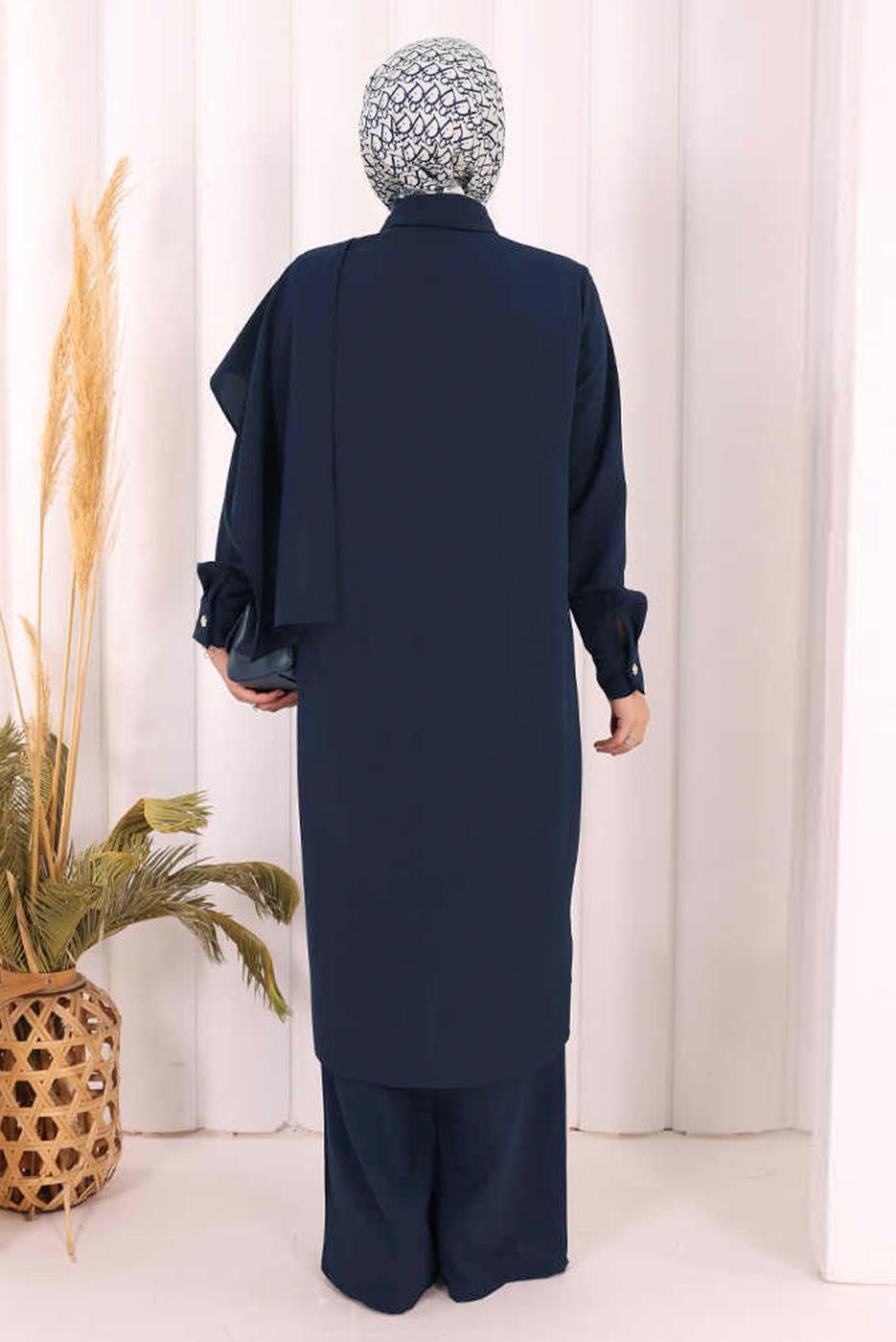 Hijab clothing NAVY BLUE COWL NECK PANTSUIT T 8108