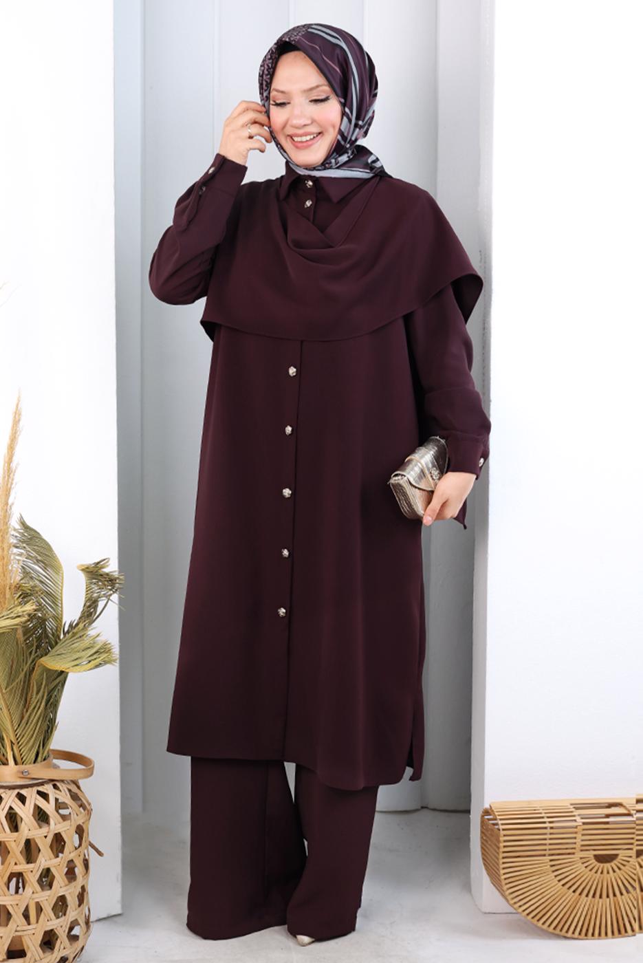 Hijab clothing PLUM COWL NECK PANTSUIT T 8108