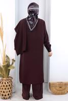 Hijab clothing PLUM COWL NECK PANTSUIT T 8108