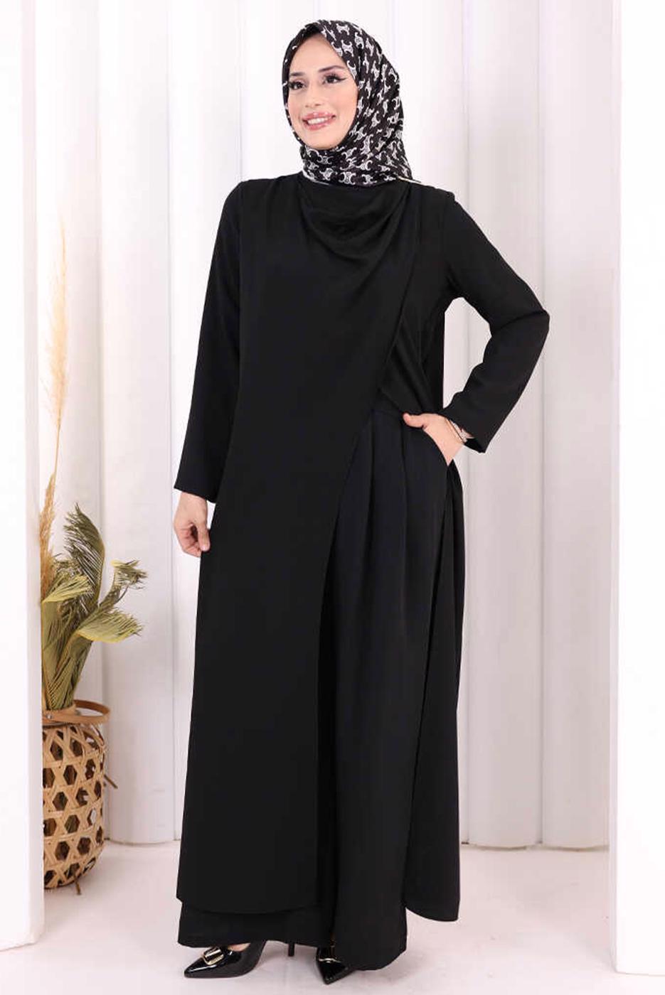 Hijab clothing BLACK ASYMMETRIC CUT PANTSUIT T 8698