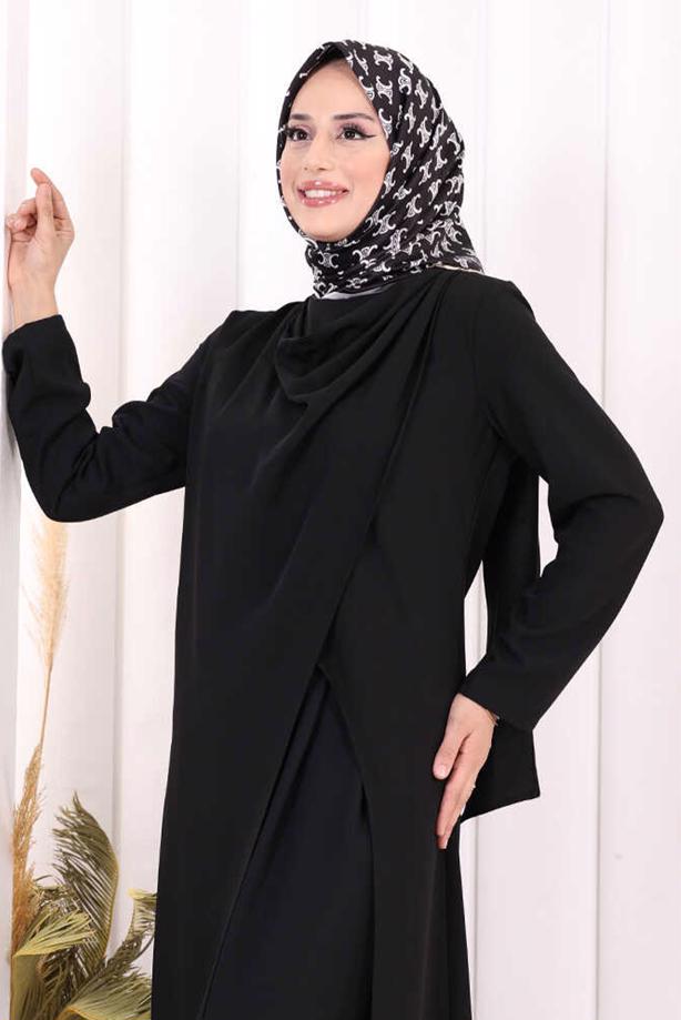 Hijab clothing BLACK ASYMMETRIC CUT PANTSUIT T 8698 - TRENDTESETTÜR