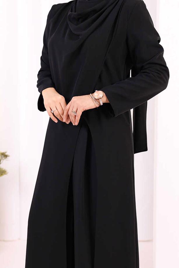 Hijab clothing BLACK ASYMMETRIC CUT PANTSUIT T 8698 - TRENDTESETTÜR