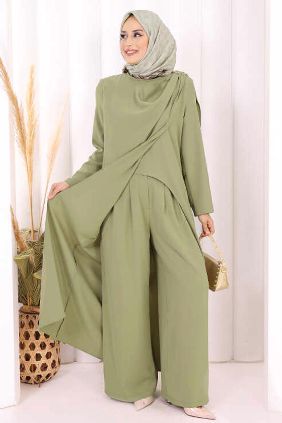 Hijab clothing KHAKI ASYMMETRIC CUT PANTSUIT T 8698