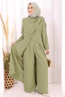 Hijab clothing KHAKI ASYMMETRIC CUT PANTSUIT T 8698