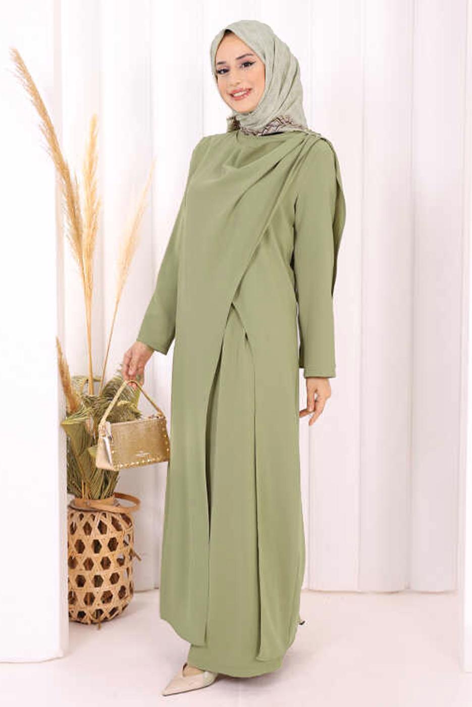 Hijab clothing KHAKI ASYMMETRIC CUT PANTSUIT T 8698