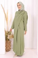 Hijab clothing KHAKI ASYMMETRIC CUT PANTSUIT T 8698