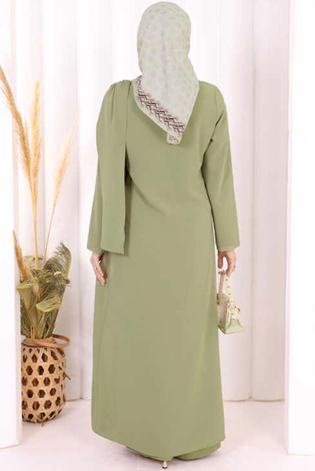 Hijab clothing KHAKI ASYMMETRIC CUT PANTSUIT T 8698 - TRENDTESETTÜR