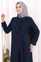 Hijab clothing NAVY BLUE ASYMMETRIC CUT PANTSUIT T 8698