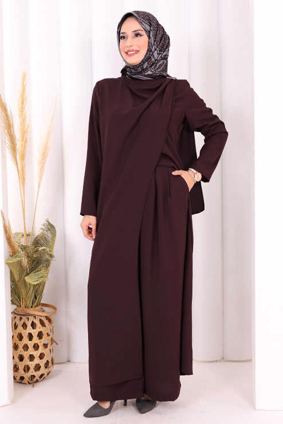Hijab clothing PLUM ASYMMETRIC CUT PANTSUIT T 8698