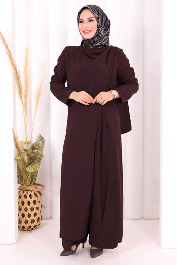 Hijab clothing PLUM ASYMMETRIC CUT PANTSUIT T 8698 - TRENDTESETTÜR