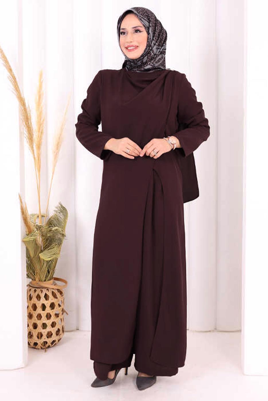 Hijab clothing PLUM ASYMMETRIC CUT PANTSUIT T 8698