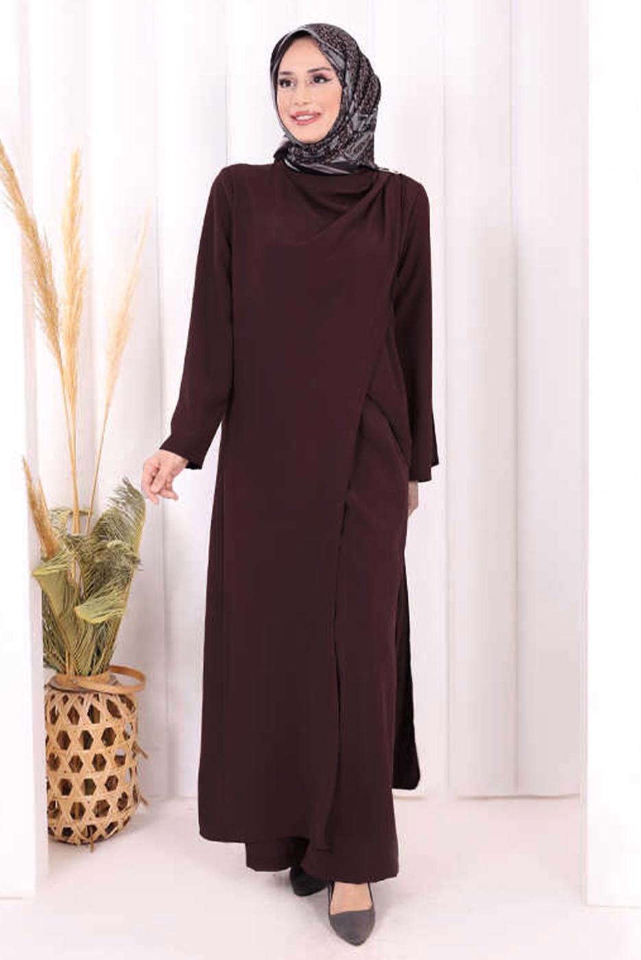 Hijab clothing PLUM ASYMMETRIC CUT PANTSUIT T 8698
