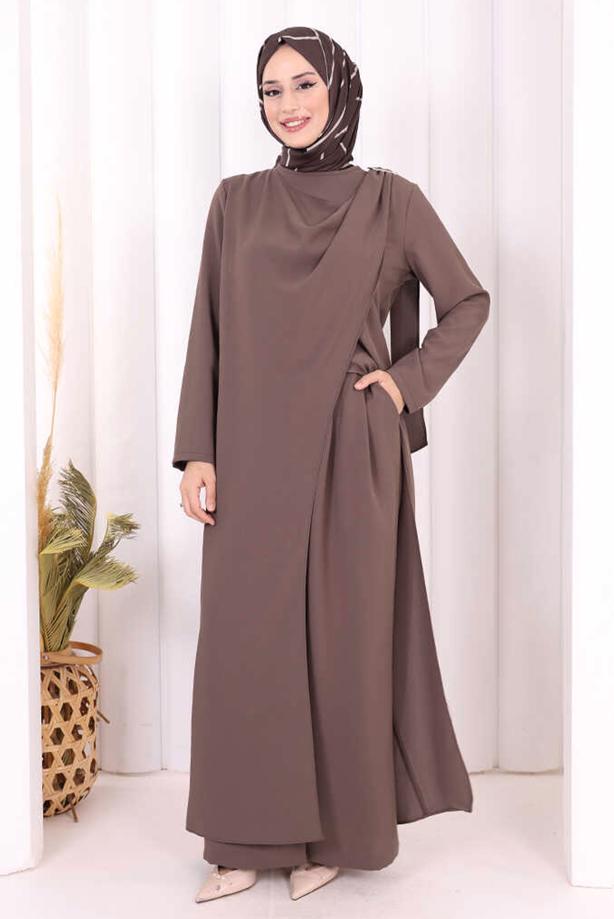 Hijab clothing MINK ASYMMETRIC CUT PANTSUIT T 8698 - TRENDTESETTÜR