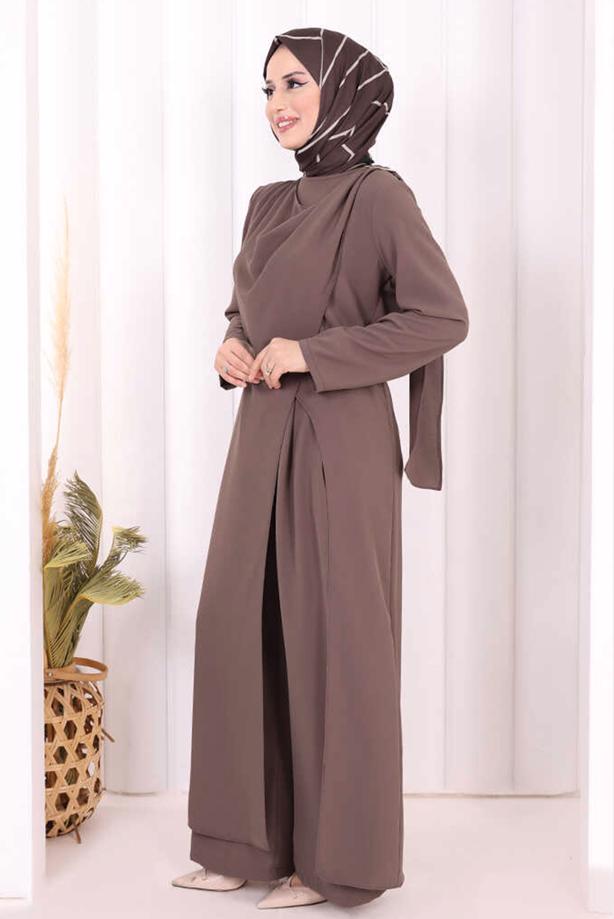Hijab clothing MINK ASYMMETRIC CUT PANTSUIT T 8698 - TRENDTESETTÜR