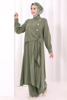 Hijab clothing KHAKI CUPRA TIED PANTSUIT T 9108