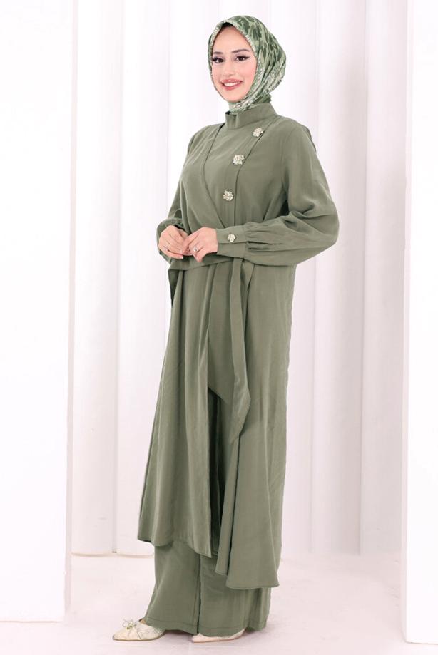 Hijab clothing KHAKI T 9108 BYM CUPRA PANTOLONLU TAKIM - TRENDTESETTÜR