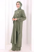Hijab clothing KHAKI CUPRA TIED PANTSUIT T 9108