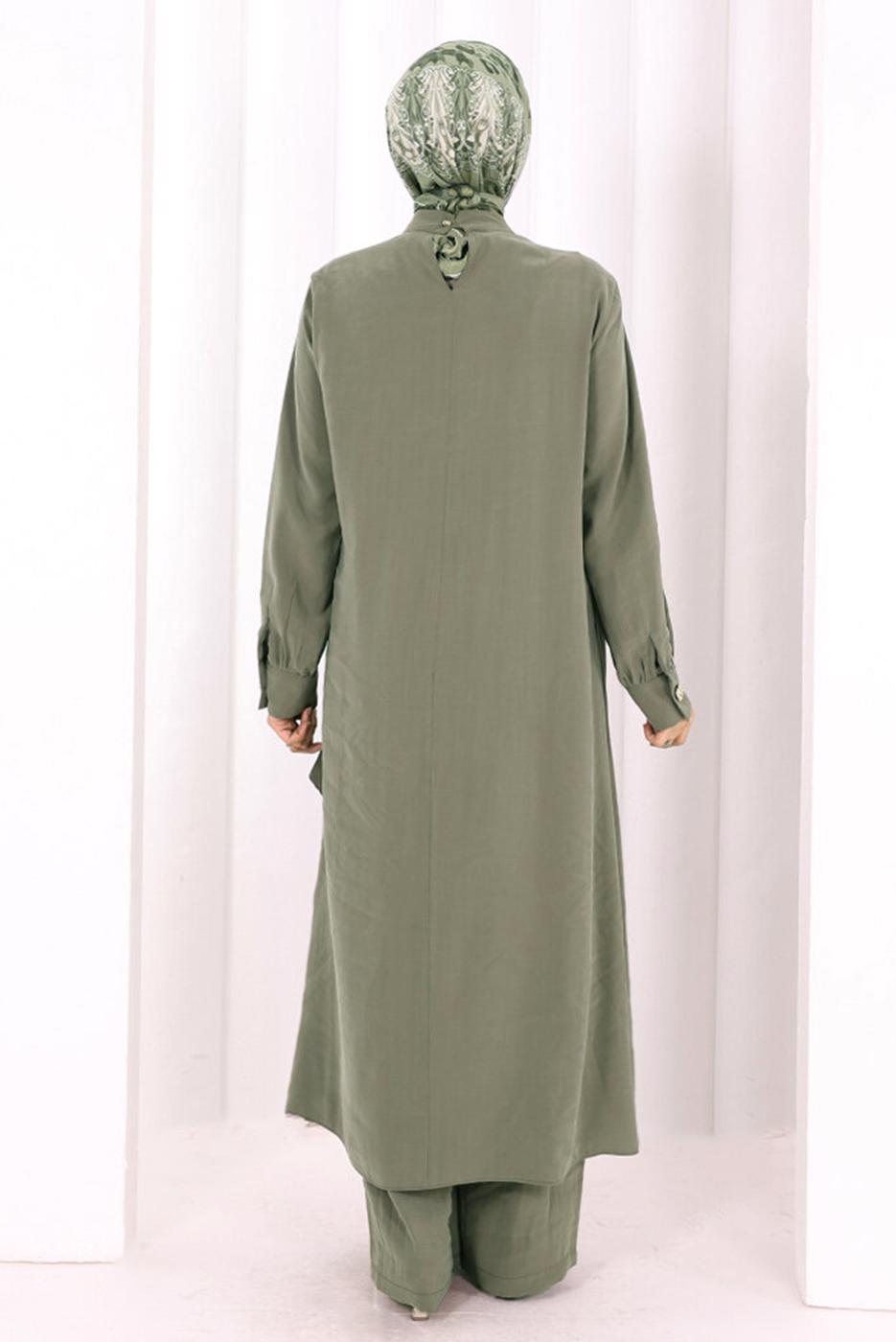 Hijab clothing KHAKI CUPRA TIED PANTSUIT T 9108