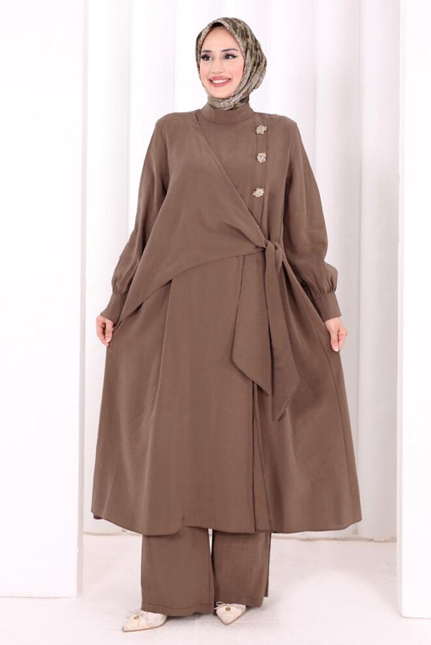 Hijab clothing BROWN T 9108 BYM CUPRA PANTOLONLU TAKIM - TRENDTESETTÜR