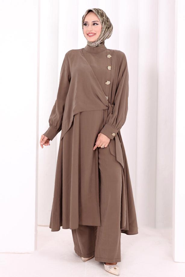 Hijab clothing BROWN T 9108 BYM CUPRA PANTOLONLU TAKIM - TRENDTESETTÜR