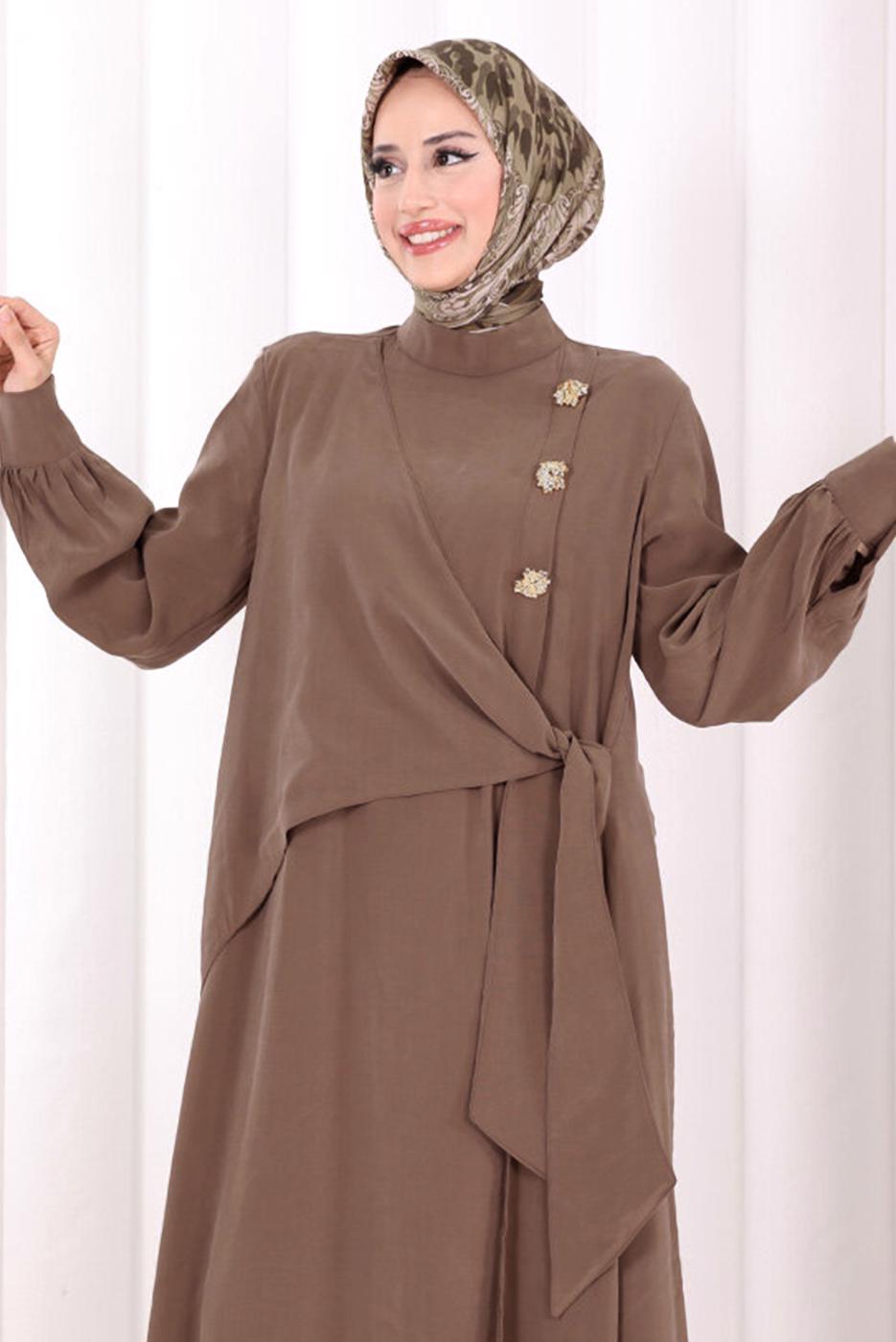 Hijab clothing BROWN CUPRA TIED PANTSUIT T 9108