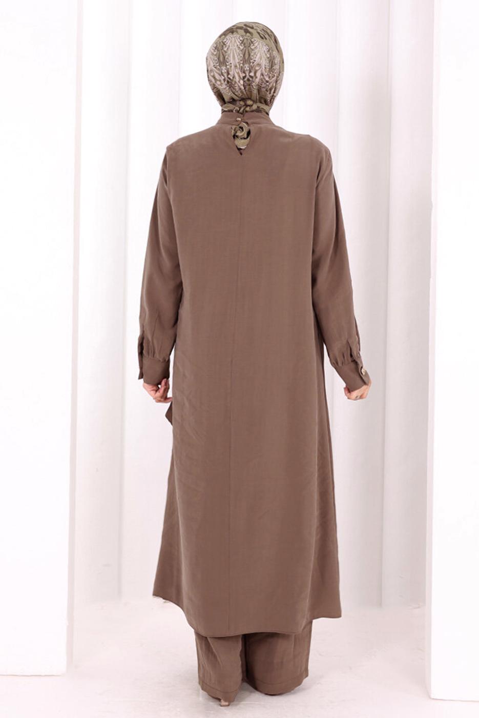 Hijab clothing BROWN CUPRA TIED PANTSUIT T 9108