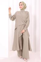 Hijab clothing BEIGE CUPRA TIED PANTSUIT T 9108