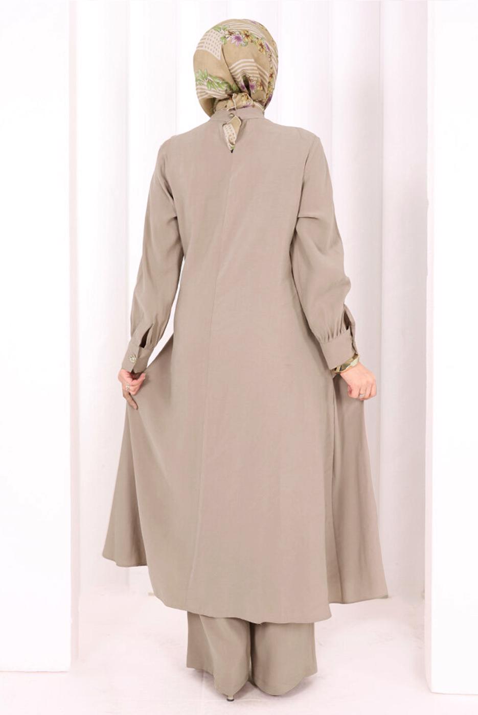 Hijab clothing BEIGE CUPRA TIED PANTSUIT T 9108