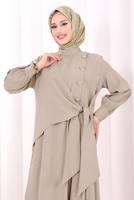Hijab clothing BEIGE CUPRA TIED PANTSUIT T 9108