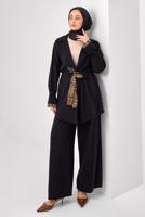 Tesettür giyim SİYAH LEOPAR DETAYLI MODAL TAKIM T 9262