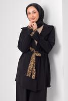 Tesettür giyim SİYAH LEOPAR DETAYLI MODAL TAKIM T 9262