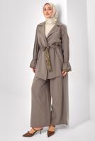 Tesettür giyim VİZON LEOPAR DETAYLI MODAL TAKIM T 9262