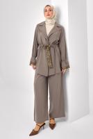 Tesettür giyim VİZON LEOPAR DETAYLI MODAL TAKIM T 9262