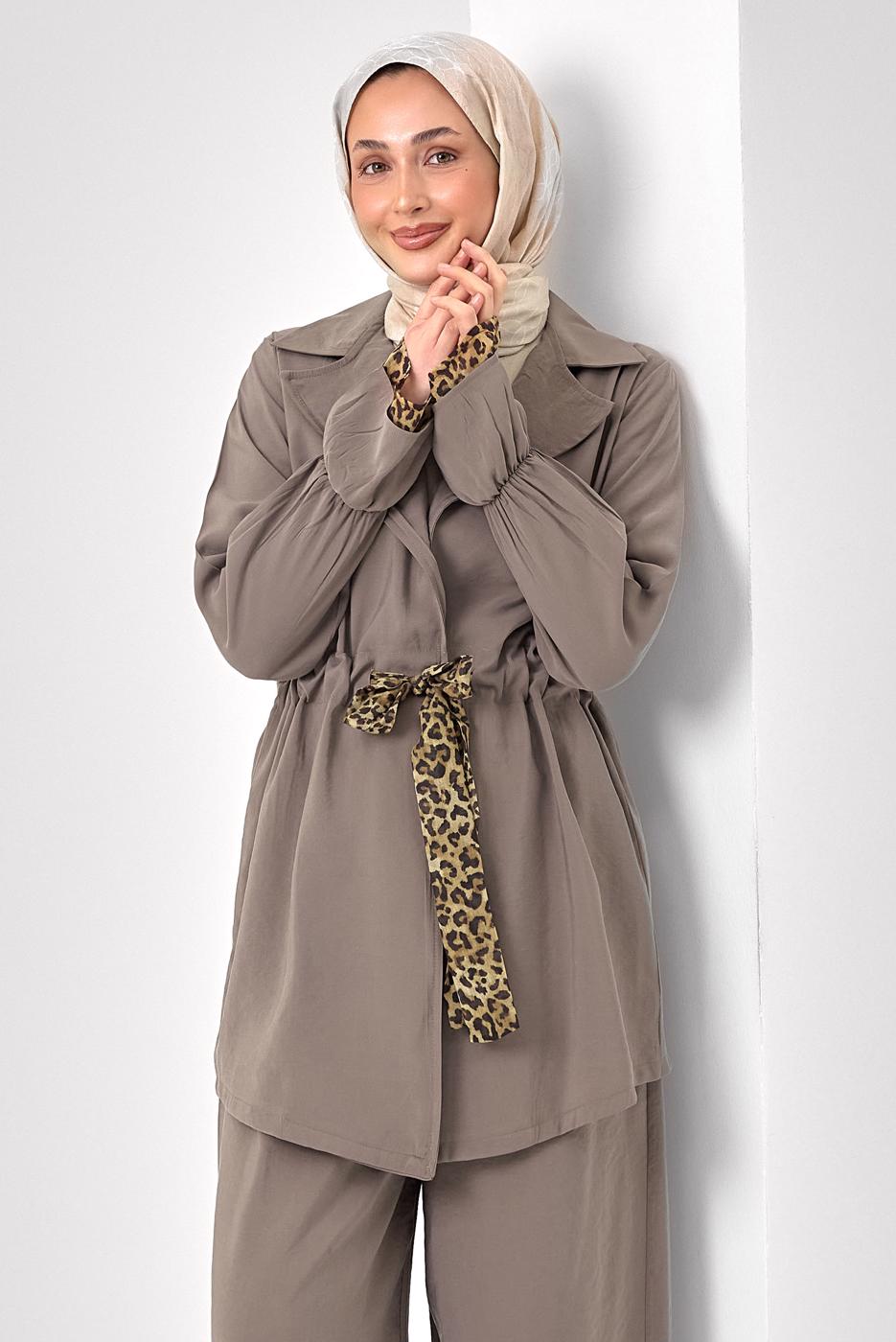 Tesettür giyim VİZON LEOPAR DETAYLI MODAL TAKIM T 9262
