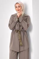 Tesettür giyim VİZON LEOPAR DETAYLI MODAL TAKIM T 9262