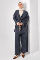 Tesettür giyim GRİ LEOPAR DETAYLI MODAL TAKIM T 9262